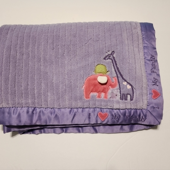 Carter's purple plush blanket I love my family Elephant Giraffe - Picture 1 of 6